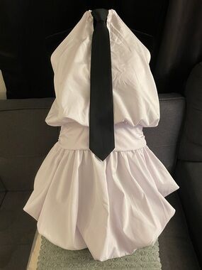 AKIRA White Halter Dress Costume with Black Tie